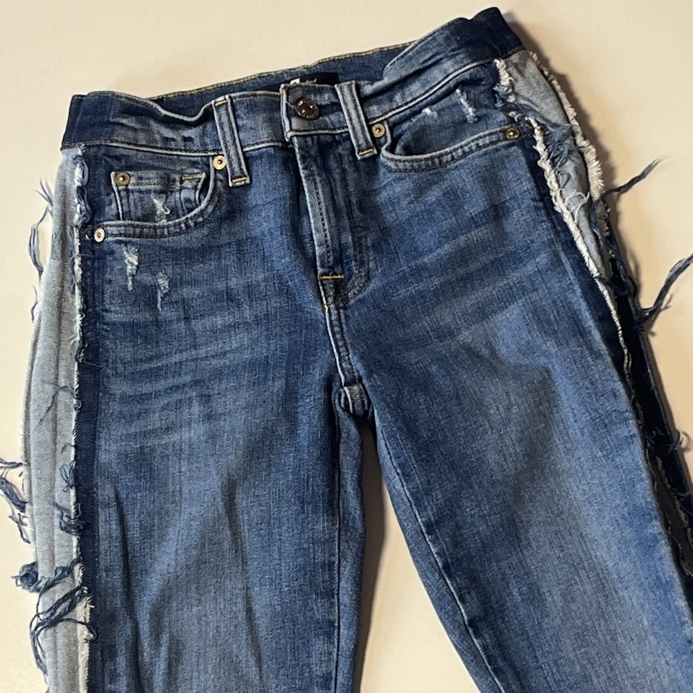 7 For All Mankind Roxanne Skinny Ankle Jeans Sz 25 Fray Side Stripe Indie Sleaze